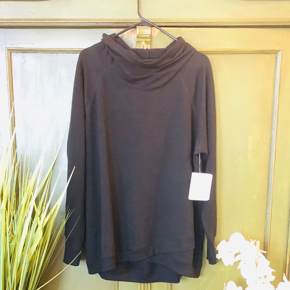 Jockey Cowl Neck Sweatshirt. Black Brushed Fleece